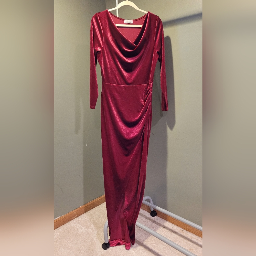 Quiz Clothing Red Velvet Long Sleeve Faux Wrap Maxi Dress
